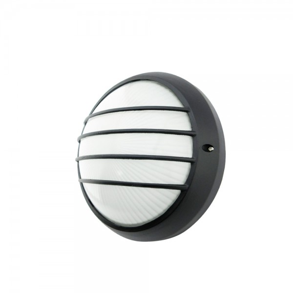 Plafón exterior circular negro pequeño con rejilla 60W E27