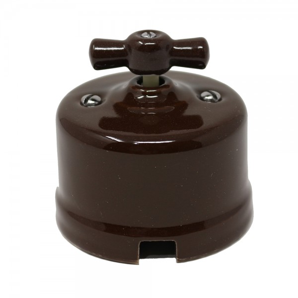 Interruptor conmutador vintage retro porcelana marrón instalación  superficie 10A 250V - Brico Profesional